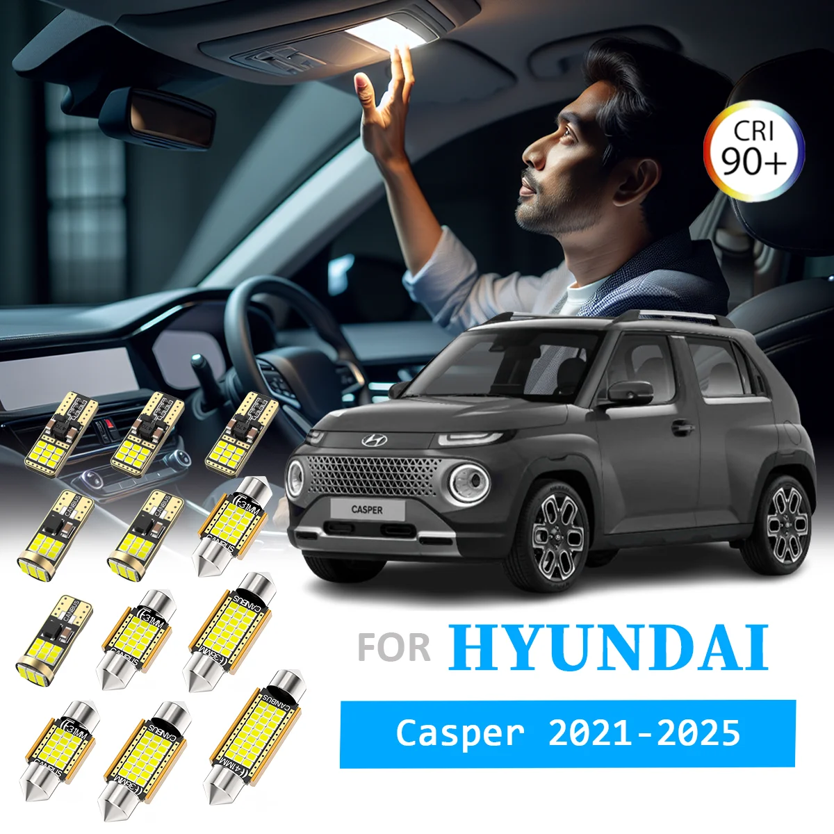 

AENVTOL 10Pcs For Hyundai Casper 2021 2022 2023 2024 2025 Car LED Bulb Interior White Light Plate Trunk Lamp Kit Car Accessories