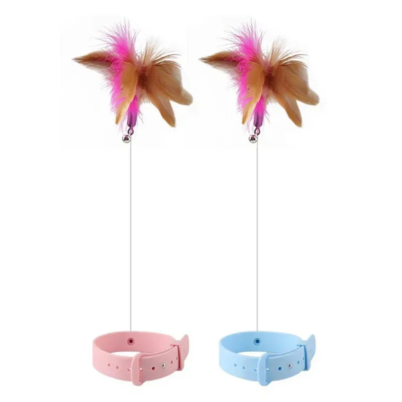 Divertenti giocattoli interattivi per gatti collare di silice Feather Teaser Stick con campana gattino che gioca Teaser Wand Training Toys forniture