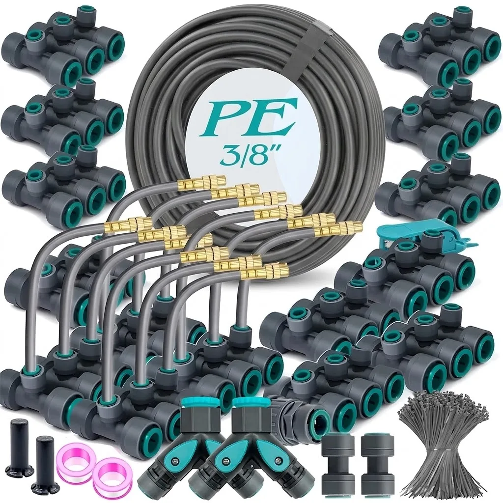 Flexible Brass Adjustable Spray Kit Gray 3 8 PE Hose Quick Connect Fogging Cooling Dedusting Watering System for Outdoor Garden