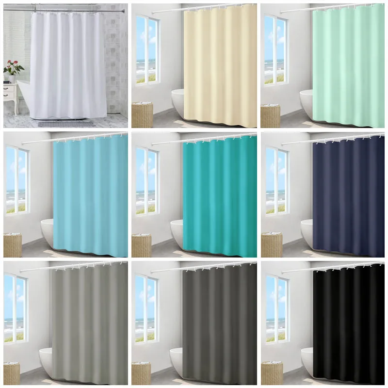 Thickened Fabric Solid Color Black Grey White Shower Curtain with Hook Decorative Bathroom Waterproof Curtain