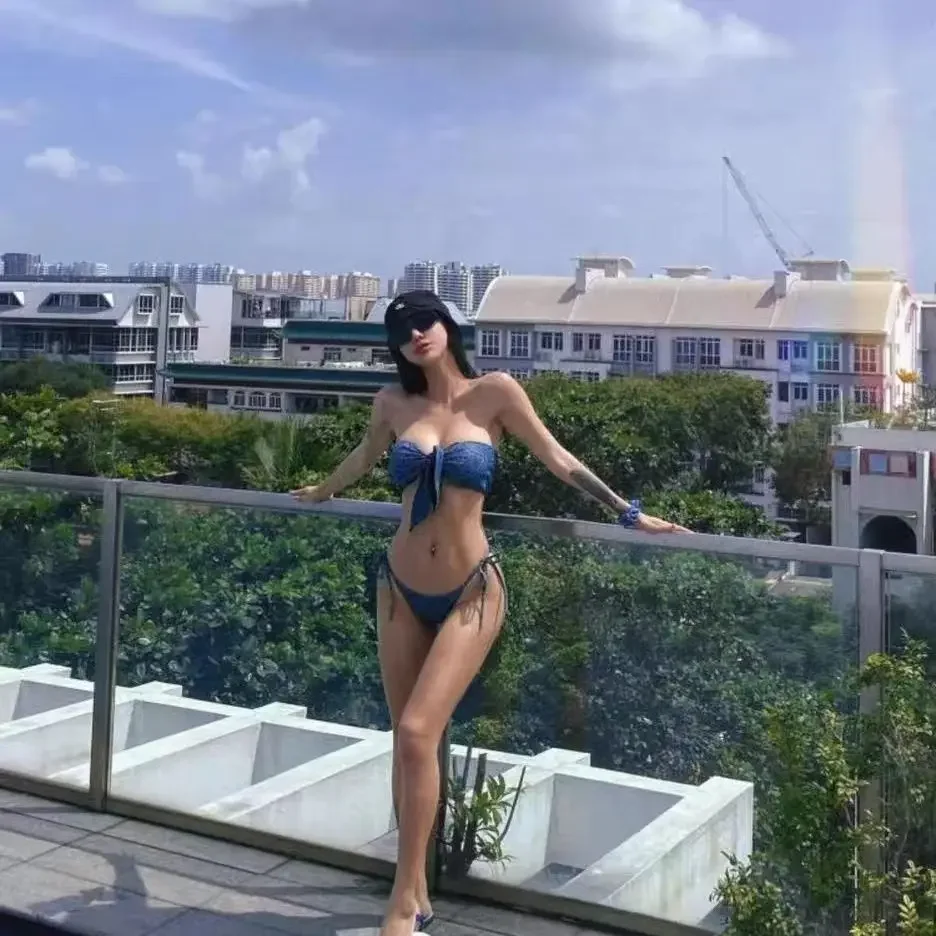 Sexy Print Bikini Strapl Thermal Spring Vaion Beach Holiday Separater Badeanzug mit Brustpolster Keine Stahlunterstützung Polyester...