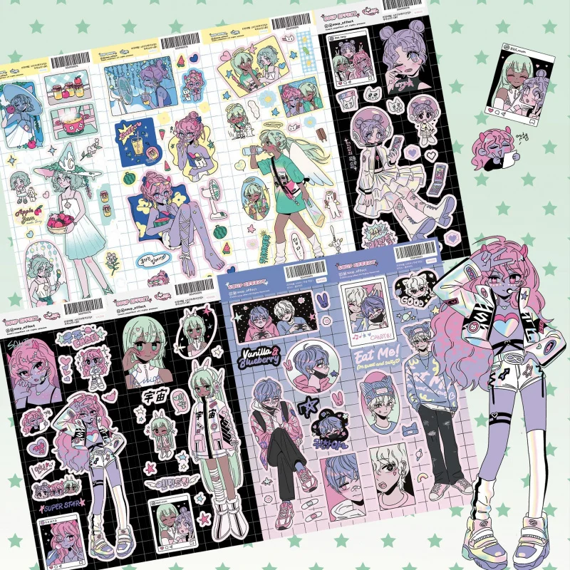 Cute Sweet Cool Girl Korean Anime Stickers DIY Decor Decals for Notebook Planner Scrapbook Journal