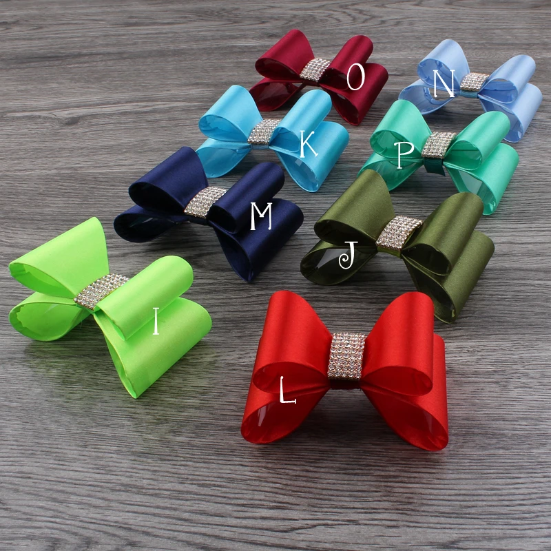 

3pcs/lot 3.2" 16colors Newborn Luxe Flower Bows With Rhinestone Button Handmade Hard Satin Bow For Kids Girls Hair Accessories