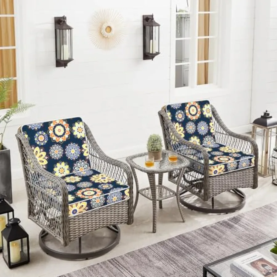 Outdoor Seat Cushions 19 x 19 x 3 Inch, Water Repellent Patio Chair Foam Cushions with Straps, Outdoor Cushions for Patio Furni