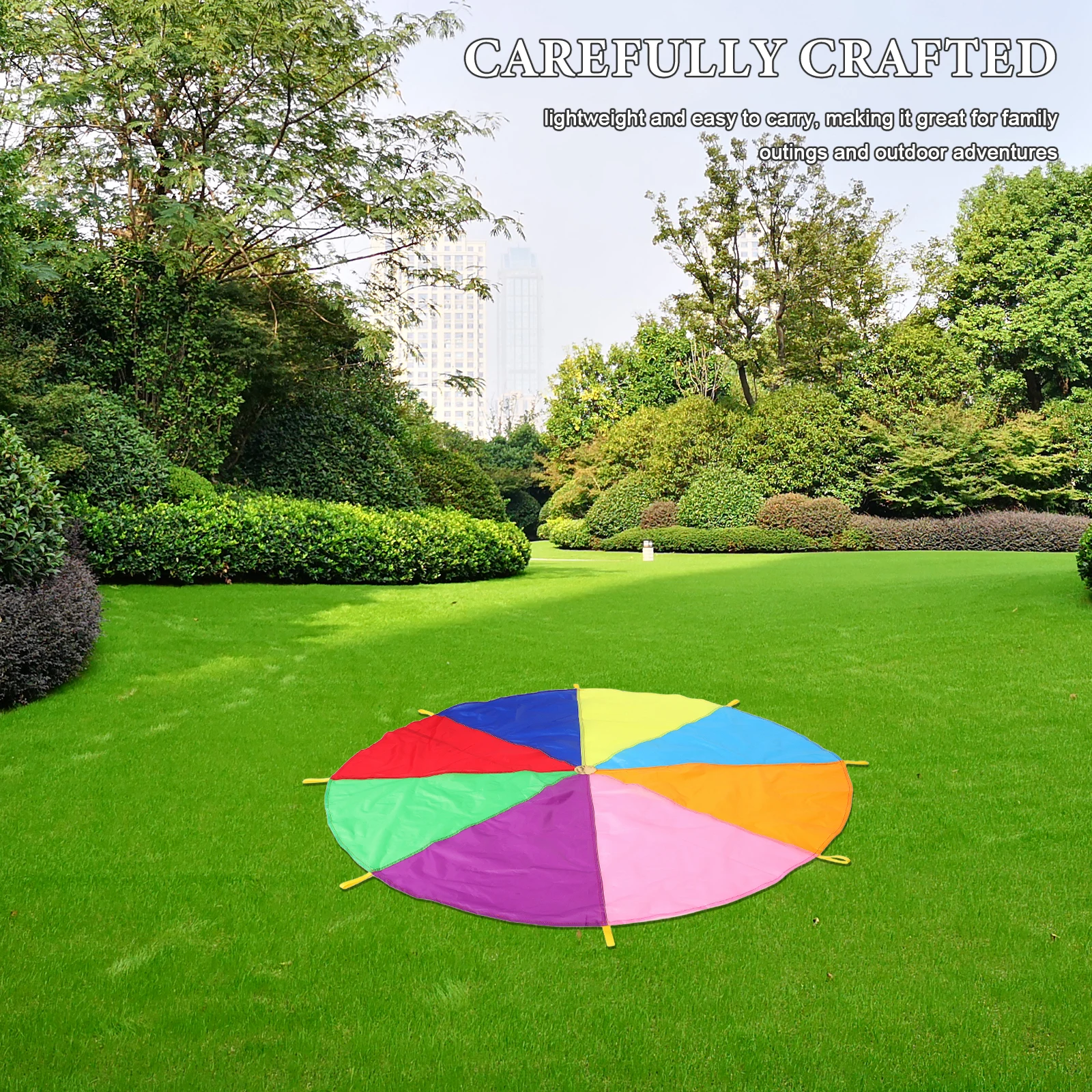 

Safe Durable Rainbow Parachute Handles Children Outdoor Play Coordination Games Group Exercises Teamwork Drills Daycare Summer