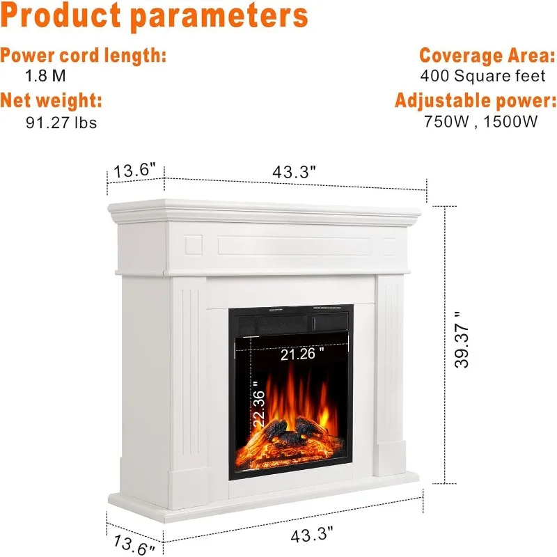 Mantel Package Freestanding Fireplace Heater Corner Firebox with Log & Remote Control,750-1500W,Pear