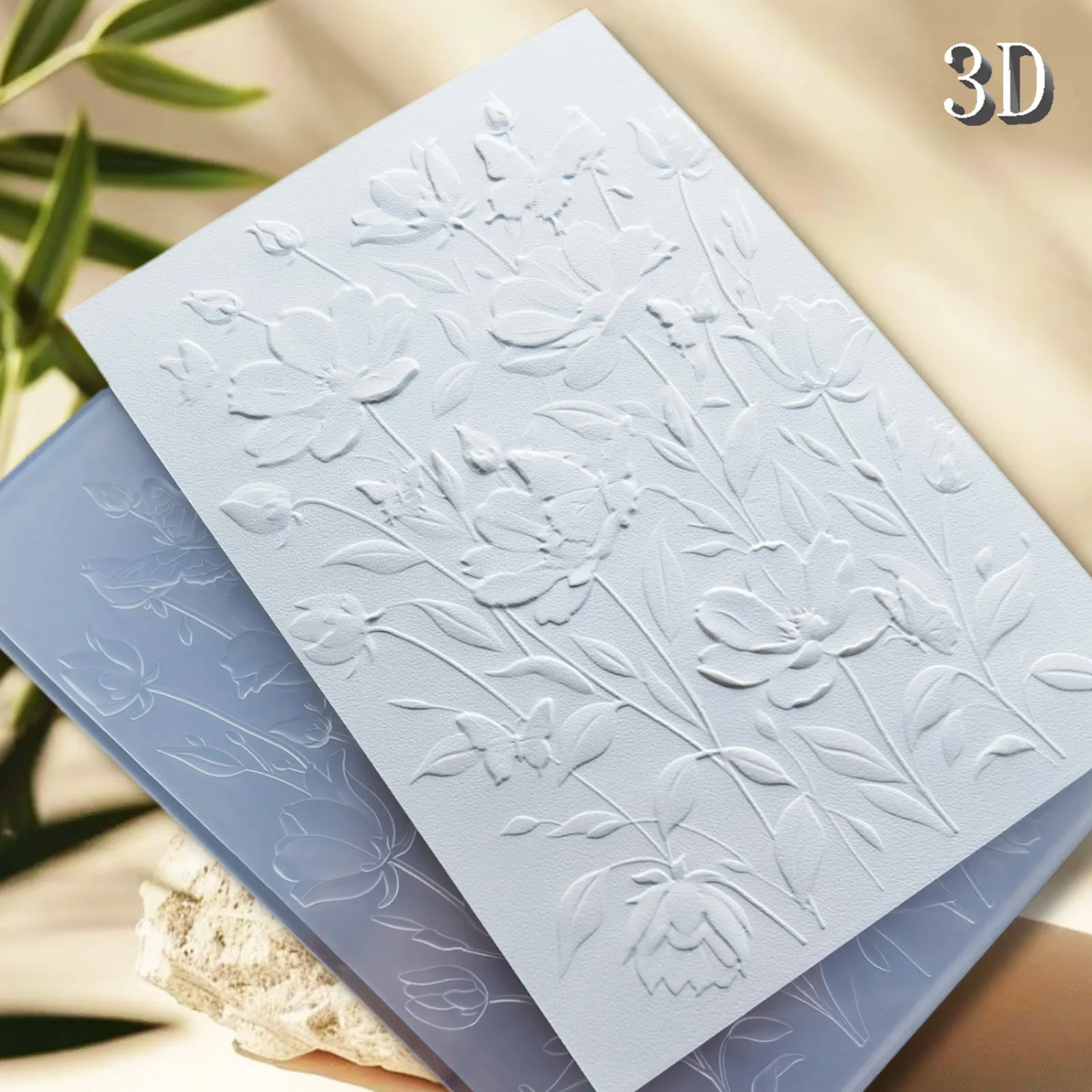 Fresh Flower and Butterfly 3D Embossed Folder, Suitable for Scrapbook, Card Making, and DIY Handicrafts - White Plastic, Exquisi