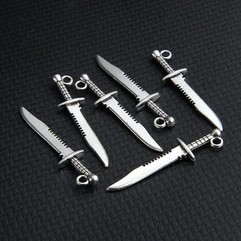 12pcs Charms Sword Dagger 43x10mm Tibetan Bronze Silver Color Pendants Antique Jewelry Making DIY Handmade Craft