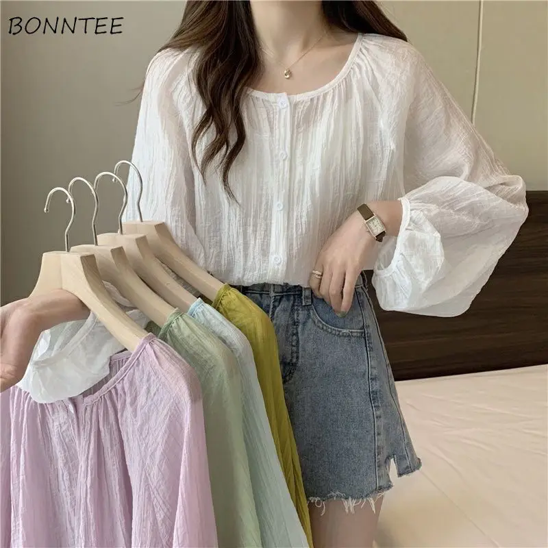 Shirts Women 5 Colors Thin Casual Student Sun-protection Harajuku High Street Femme Hipster Tender Summer Elegant Pure All-match