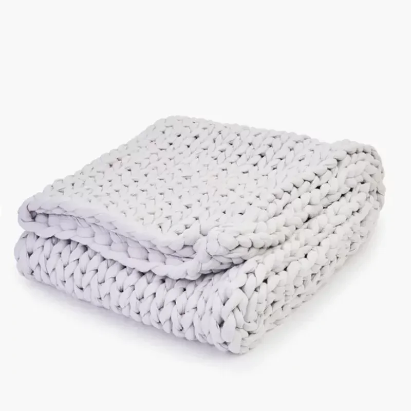 Hand Woven Weighted Blanket, Knitted Wool Throw Blanket for Sofa Decoration