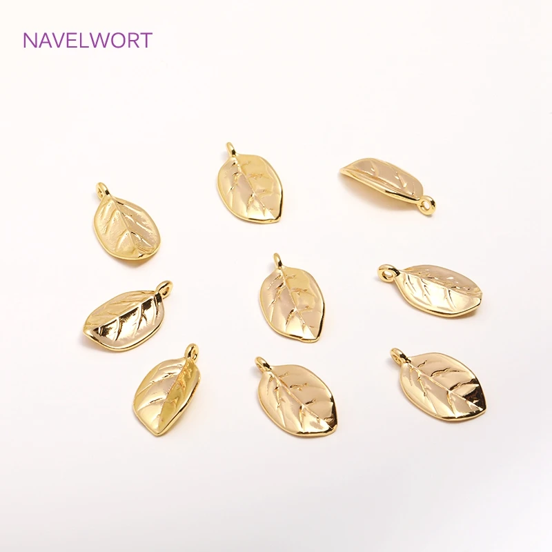 14K Gold Plated Brass Metal Leaf Charms Solid Leaves Pendants,Bulk Charms For Jewelry Making,DIY Handmade Crafts Wholesale