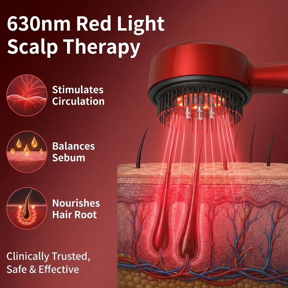 Scalp Massage Comb with Red Light, Electric Hair Scalp Massager with 3 Modes, Rechargeable 6ml Serum Applicator Tool