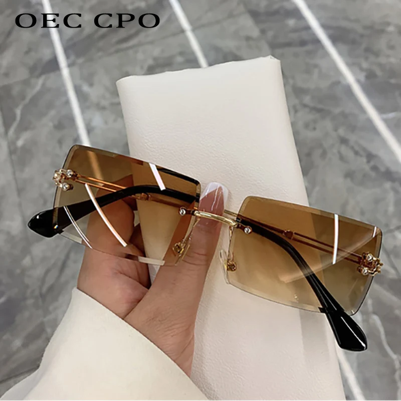 

OEC CPO Fashion Popular Rimless Rectangle Sunglasses Women Men Shades Alloy Glasses UV400 O264