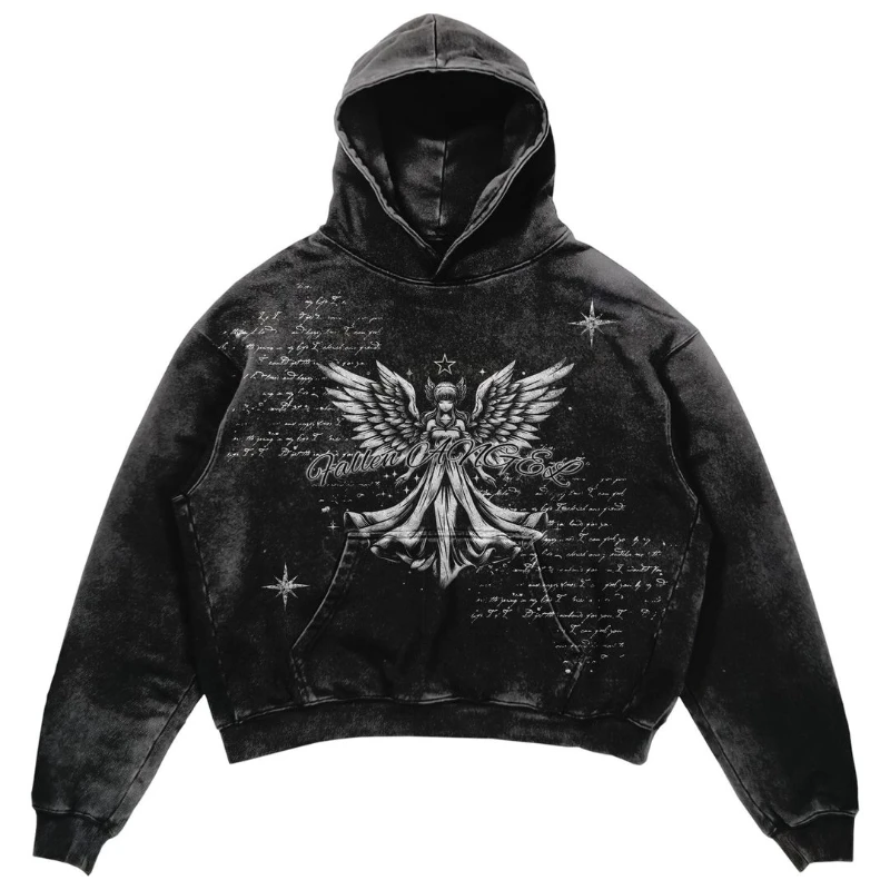 Gothic Hoodie Men Women Harajuku Vintage Angel Graphic Print Streetwear New Y2K Hip Hop Pattern Sweatshirt Casual Goth Clothing