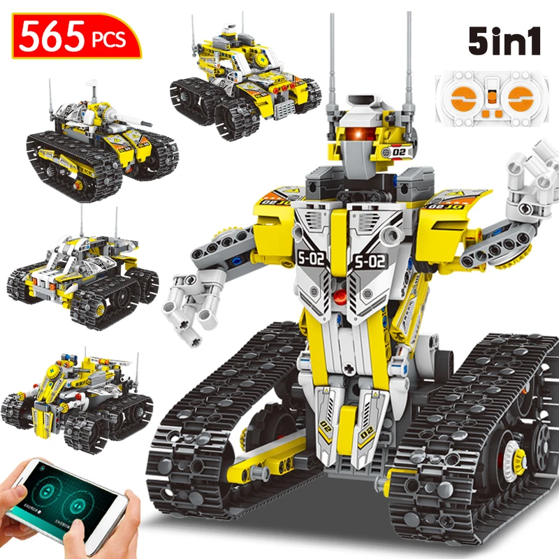 

565PCS 5 in 1 City RC Mobile APP Intelligent Crawler Robot Car Building Blocks Remote Control Electric Bricks Toys Kids Gifts