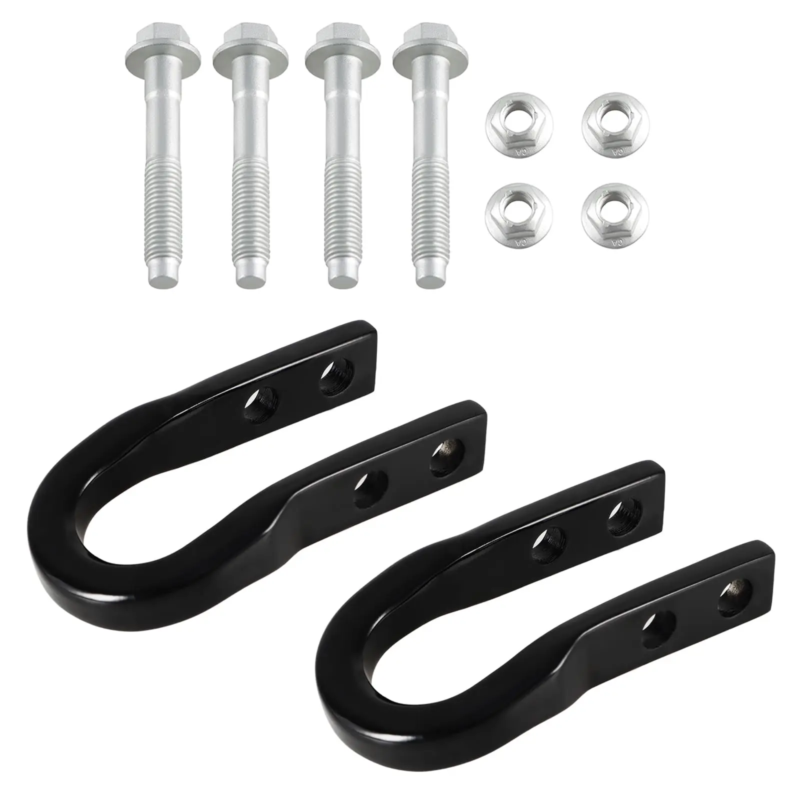 

2 Black Heavy-Duty Recovery Tow Hooks With Bolts And Nuts For Truck SUV Bumper Installation