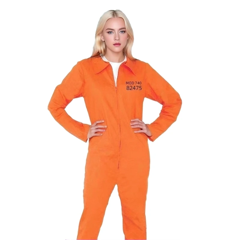 Fantasia de Halloween para homens e mulheres com fecho de zíper com estampa de letras e mangas compridas – perfeita para roupas de festa de cosplay