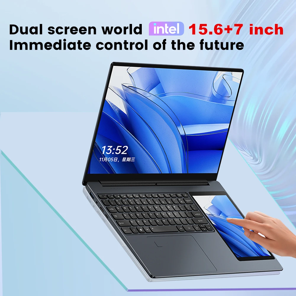 15.6 Inch + 7'' Touch Dual Screen Intel N100 Gamer Laptop Max 32GB DDR4 1T SSD Slim Office Notebook Laptops Gaming Computer PC