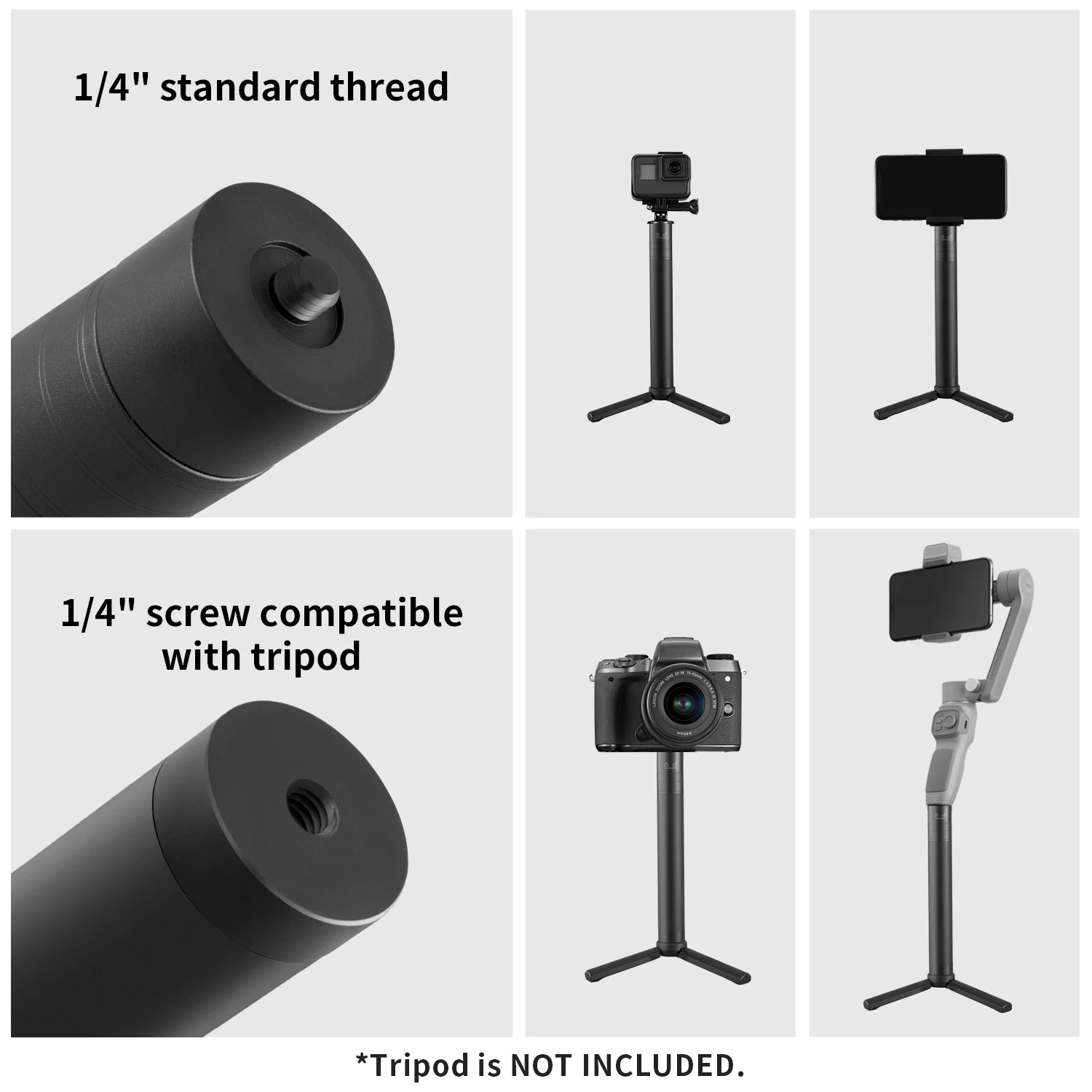 ZHIYUN Official B7319 General Extendable Grip for 1/4\'\' Screw Hole Handheld Gimbal M40 Light Accessories 7.4-28.8 inch