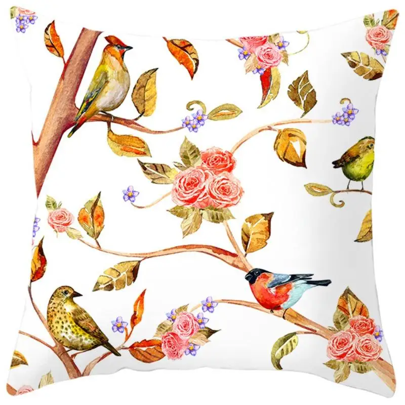1pcs 45cm Flower Bird Series Pattern Cushions Cover Beautiful Peach Blossom Printed Pillowcase Home Sofa Decoration Pillow Case