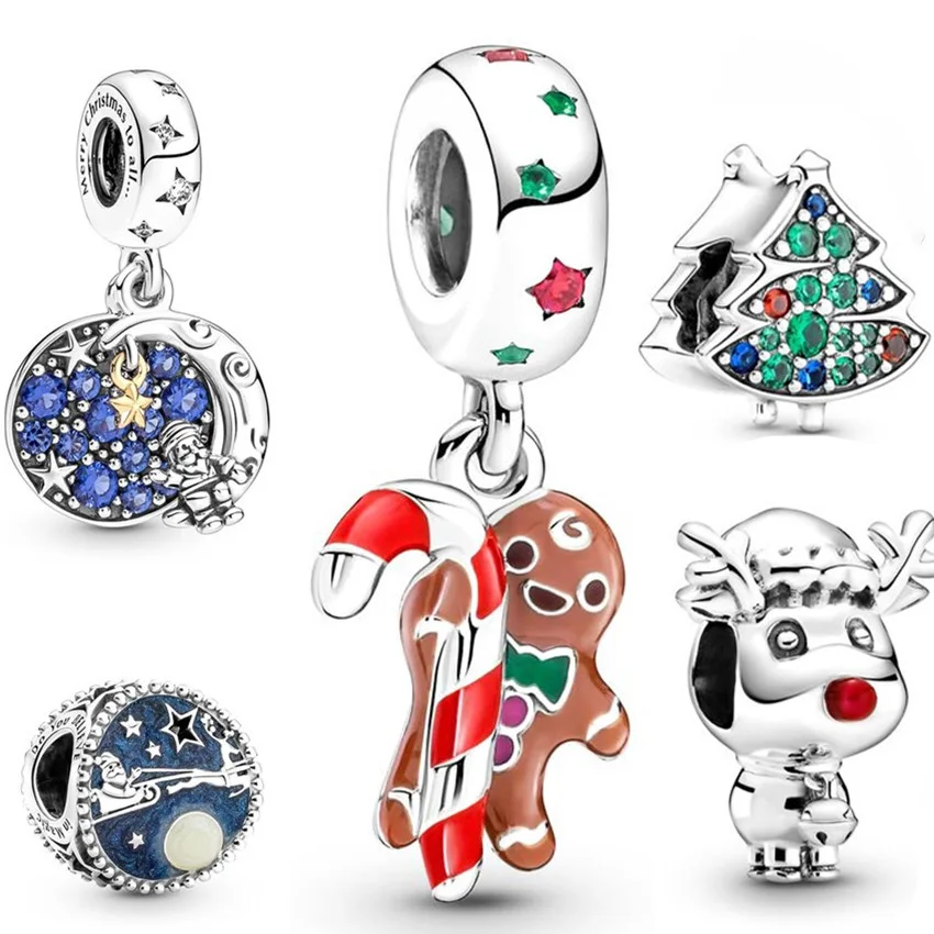 New Santa Claus Christmas Tree Gift Box Reindeer Snowman Charms Beads Fit Original Silver 925 Pandora Bracelet DIY Jewelry Gift