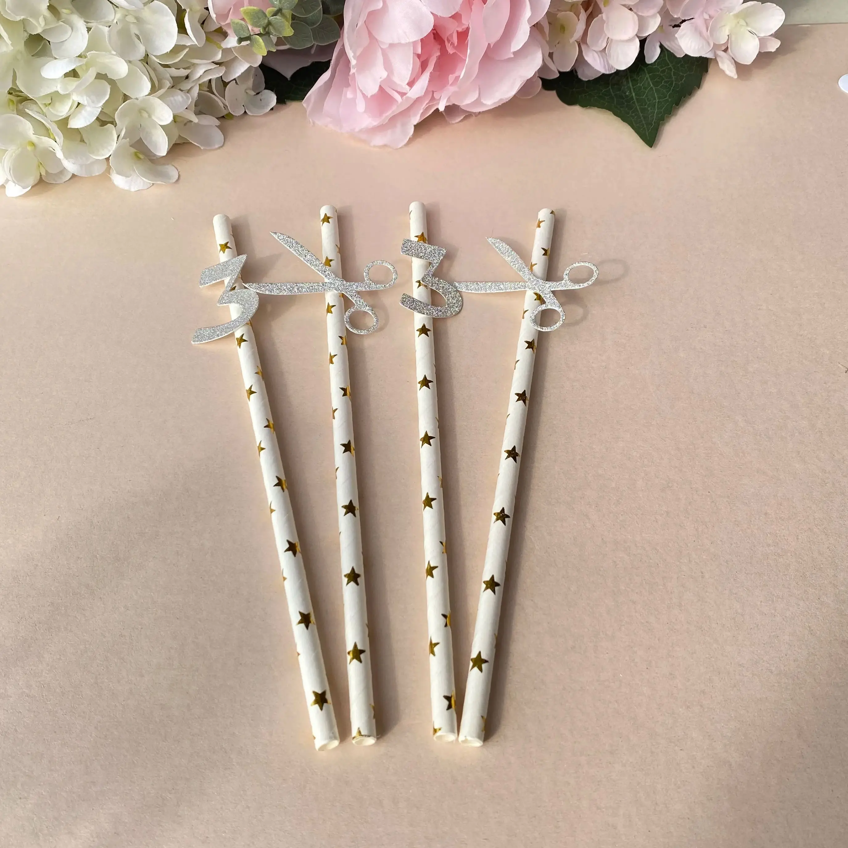Upsherin Party Decor Drinking Straws Boy Age 3 Birthday Party Haircut Scissors Straw Decorations 25 pieces