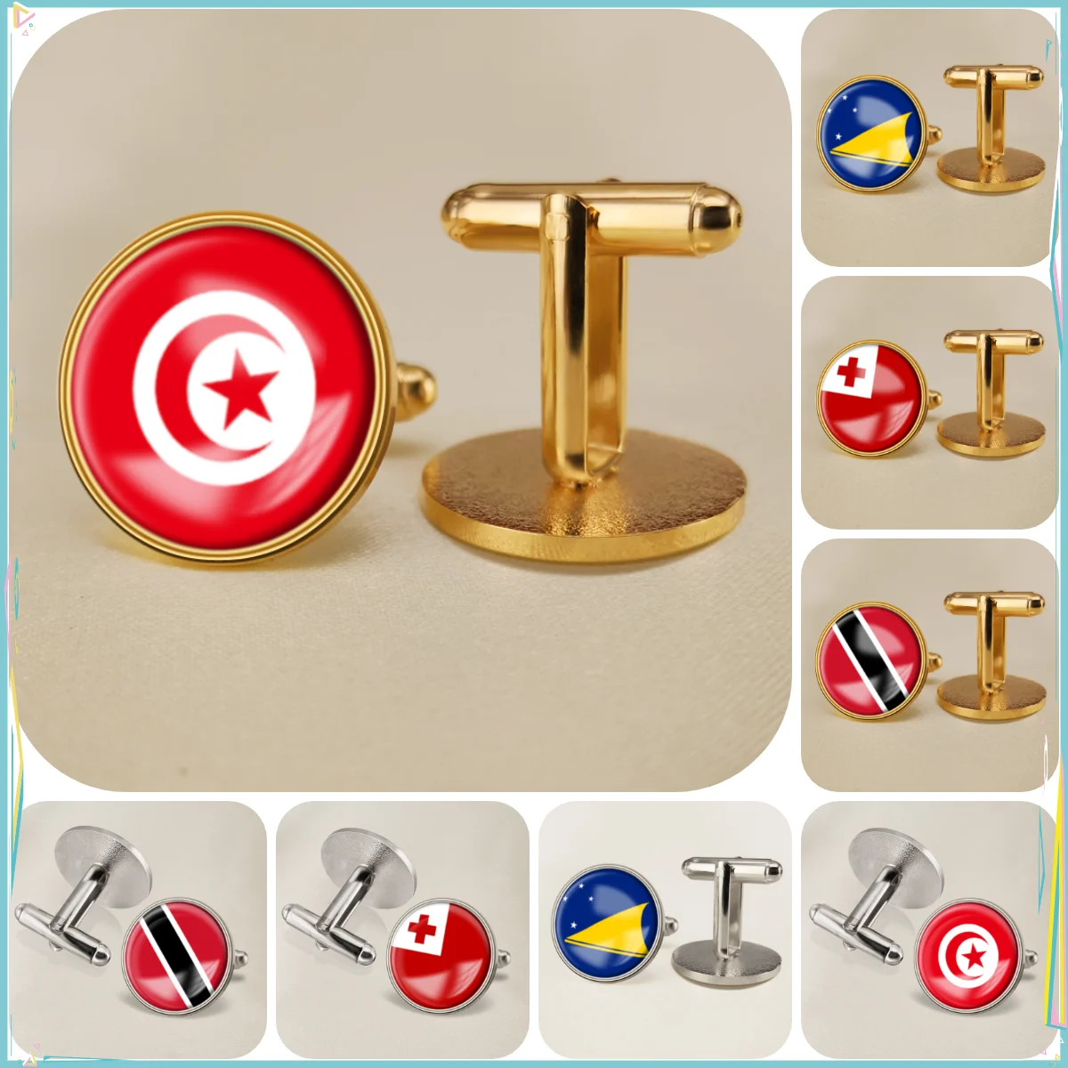 Tokelau Tonga Trinidad and Tobago Tunisia National Emblem Flag Cufflinks