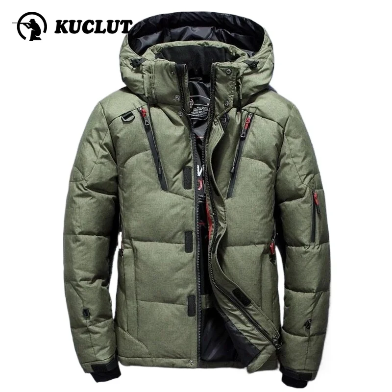 Winter Men Cropped Down Jacket Outdoor Sport Fleece Thicken Loose Windproof Windbreaker Multi Pocket Detachable Hat Warm Outwear