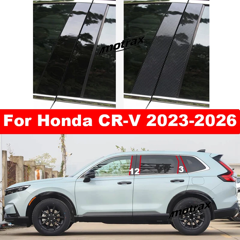 Car Pillar Posts Glossy Black Decoration for Honda CRV CR-V 2023 2024 2025 2026 Door Window Molding Cover Stickers Accessories