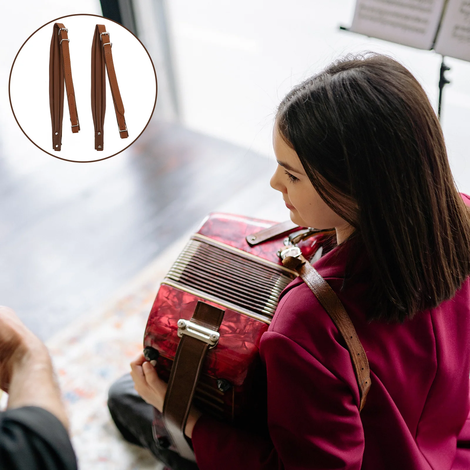 2 قطعة الأشرطة الكتف الأكورديون قسط قابل للتعديل أحزمة باس دائم آلة موسيقية اكسسوارات القهوة