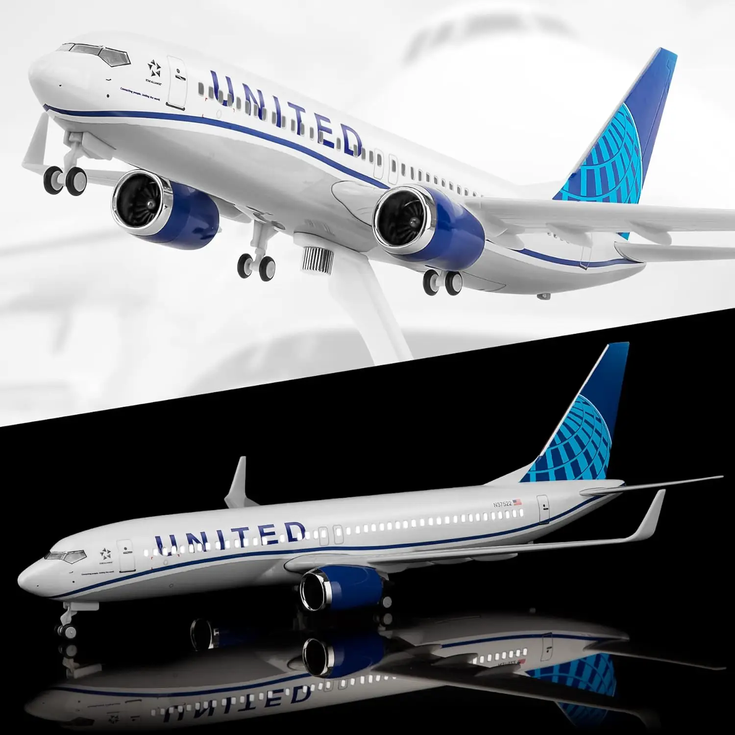 47CM 1:135 Scale 330 A330 United Airlines Aircraft Model with Lights and Wheels Resin Plastic Assembled Aircraft Decorations