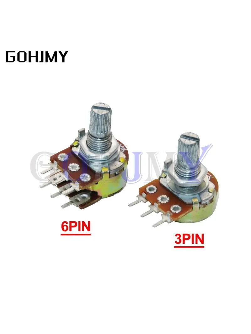 5 sztuk WH148 B1K B2K B5K B10K B20K B50K B100K 3PIN 6PIN 15mm wał wzmacniacz Dual Stereo potencjometr 1K 2K 5K 10K 50K 100K 500K — zdjęcie 2