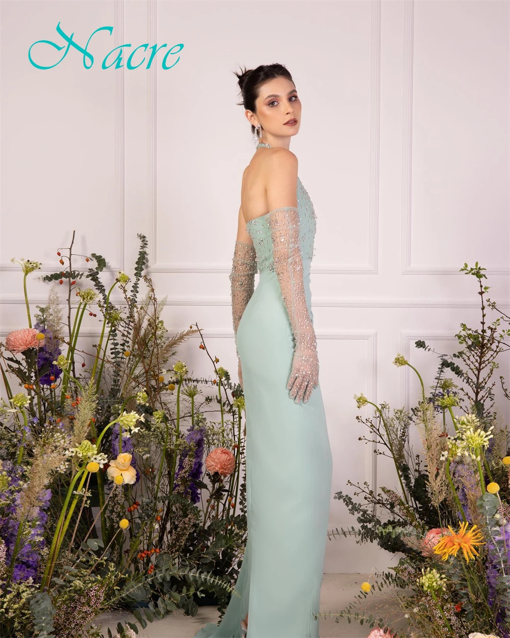 Op maat gemaakte prachtige jersey halter avondjurk Delicate mouwloze galajurken Luxe sweep trein Jurken voor speciale gelegenheden