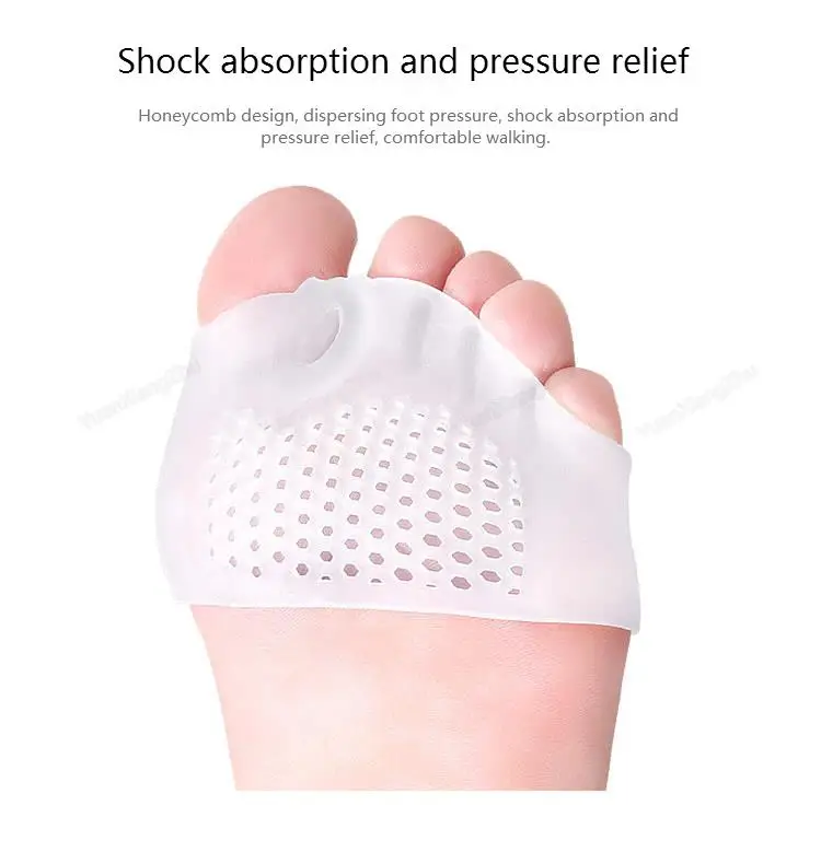 1 Paar Damen-Mittelfußpolster aus Silikongel mit fünf Löchern, Waben-Vorfußkissen, Zehenspreizer, Hallux Valgus Fußpflege – Detail 10