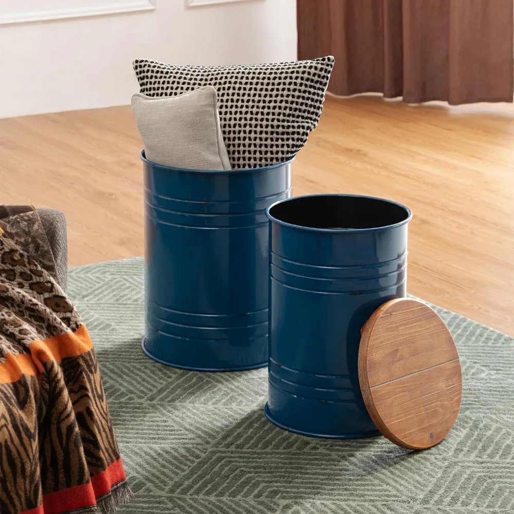 Ensemble de tables gigognes en métal de style ferme – Table basse ronde avec rangement, petites tables d'appoint en 2 pièces pour le salon