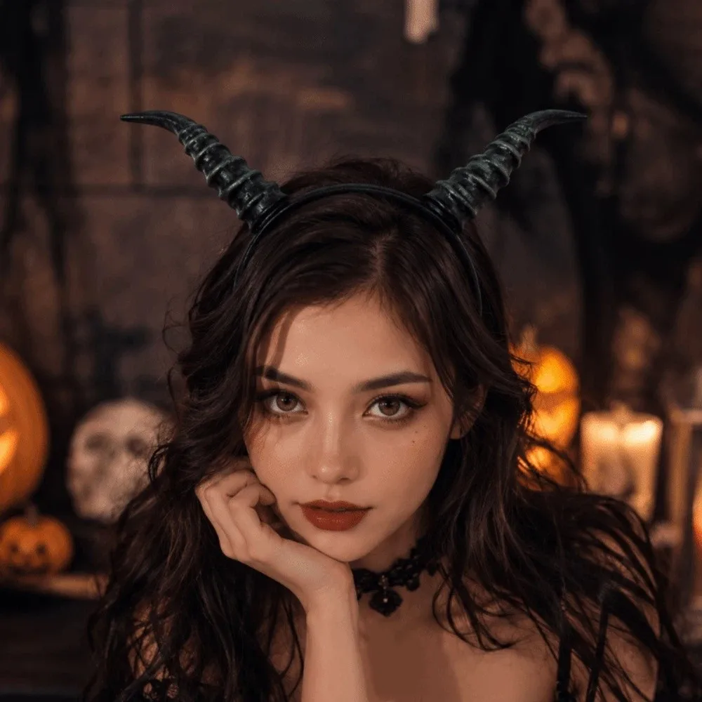 Gothic Demon Horns Headwear Dark Style Decorative Halloween Devil Headband Cosplay Headdress Cow Horn Hair Hoop Halloween Party