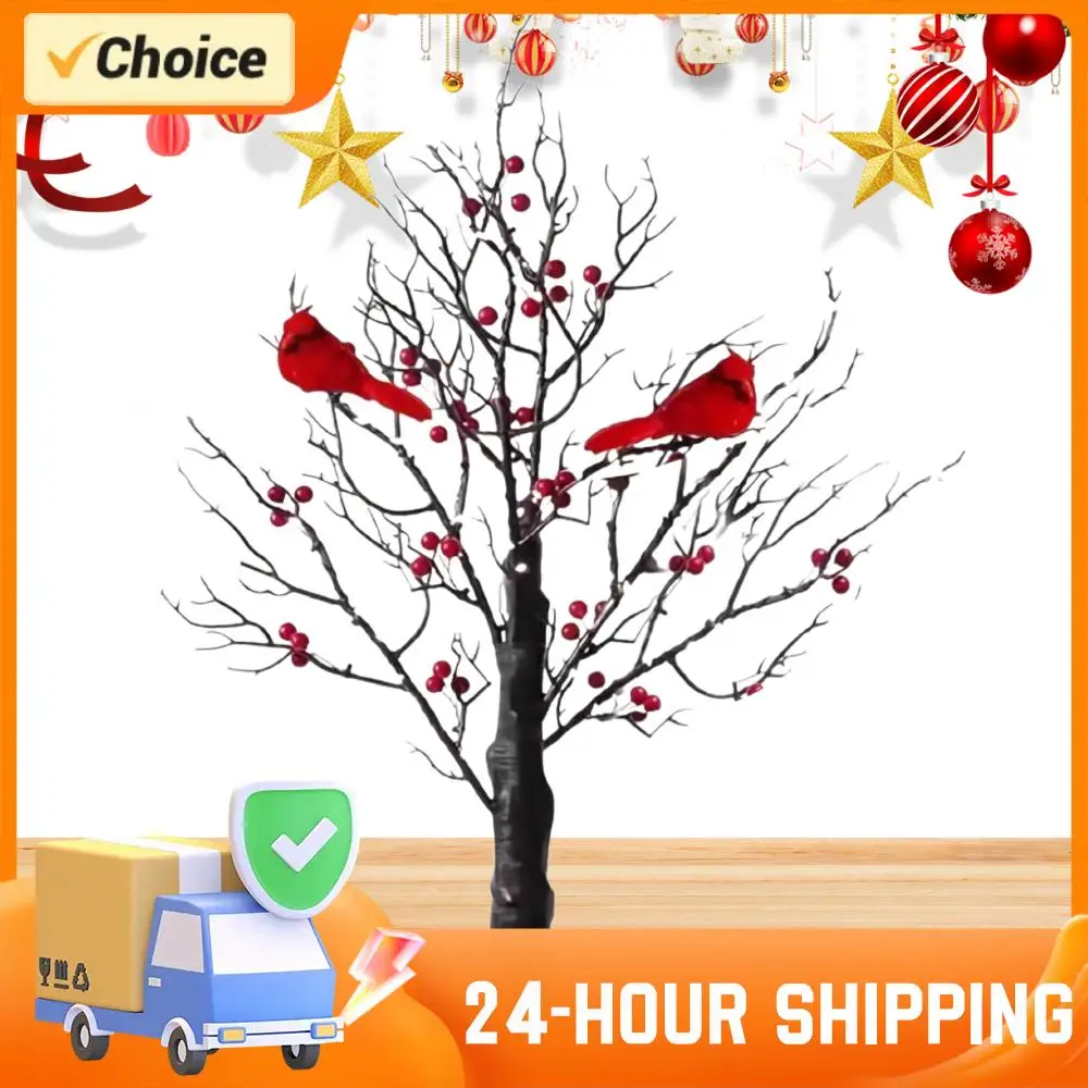 1-2 قطعة شجرة متوهجة خمر مع الكرادلة شجرة الطيور الحمراء ضوء شجرة وميض مصباح ل الطاولة محور عيد الميلاد ديكور المنزل الداخلي #2