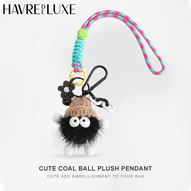 HAVREDELUXE Small Coal Ball Bag Pendant Pendant Doll Lanyard School Bag Doll Car Key Chain