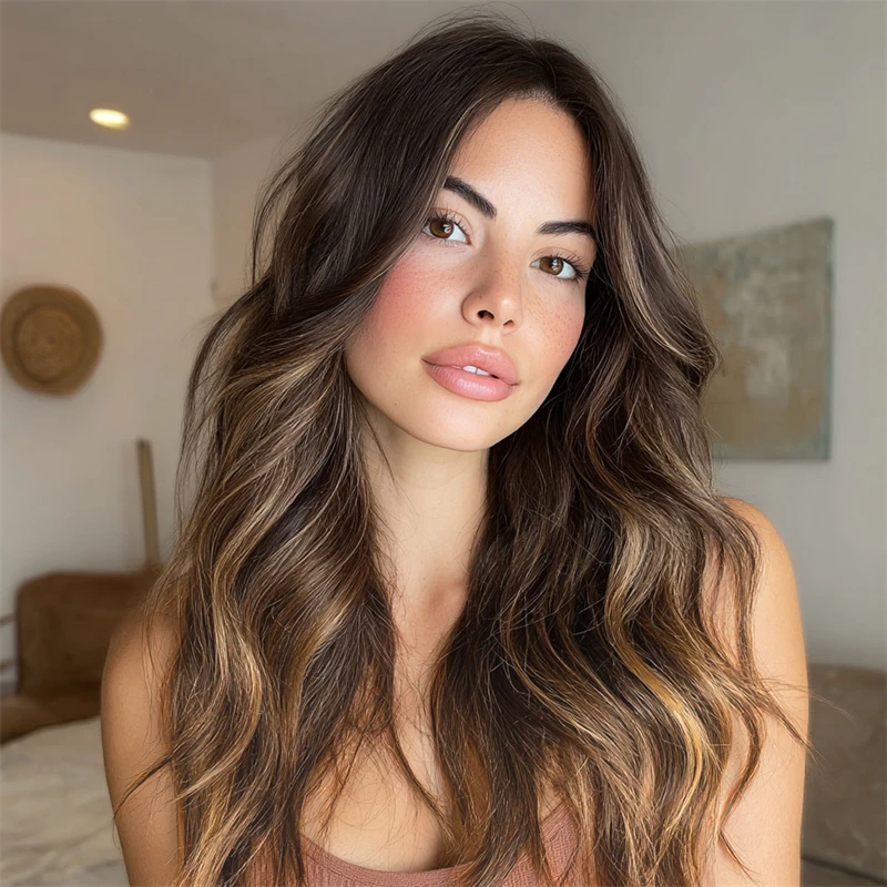 

Glueless Natural Preplucked Hairline Ombre Blonde Brown Lace Front Wig Good Quality Synthetic Wig Balayage Wig 180% Density 24''