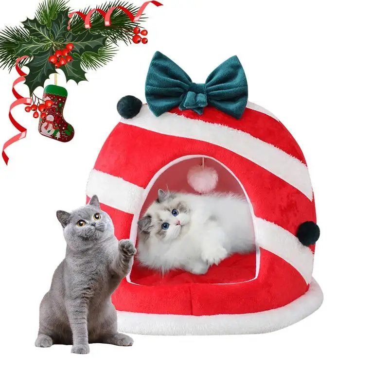 

Cat Kennels merry Christmas kitten Cage Soft Thickened Plush cat bed breathable Red and Green cat house indoor pet supplies