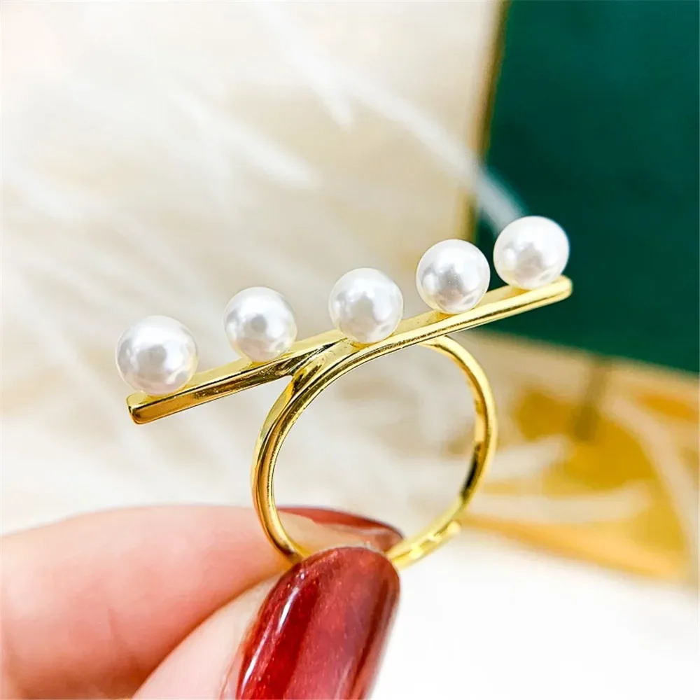 

DIY Pearl Ring Accessories S925 Sterling Silver Ring Empty Holder Fashionable Gold Silver Jewelry Fit 4-6 Mm Circle Z246