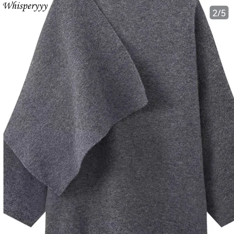 Grey Woolen Coat Poncho Female Autumn Winter New Irregular Fashion Shawl Scarf Cloak Women Design Short Woolen Coat