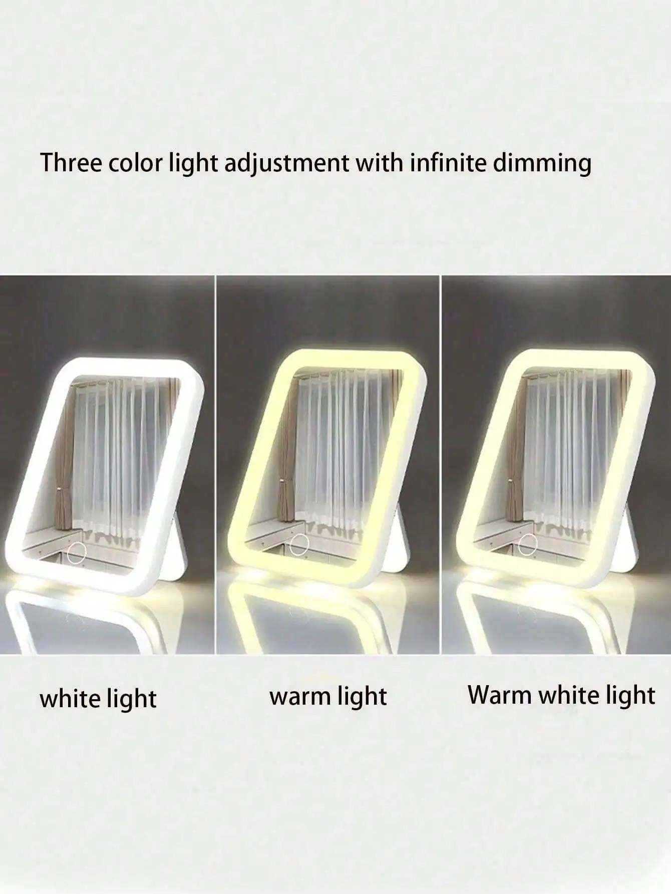 1Pc Square-Shaped Desktop Detachable Dressing Table Mirror With Light For Ladies' Makeup, Led Princess Mirror For  Tabletop Deco