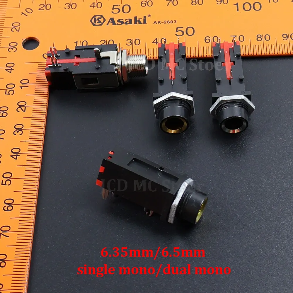 1/4Inch 6.35mm Audio Connector 6.5mm 3 Pin Audio Stereo/Mono Phone Female Jack Headphone Socket Thread Lock Panel Mount