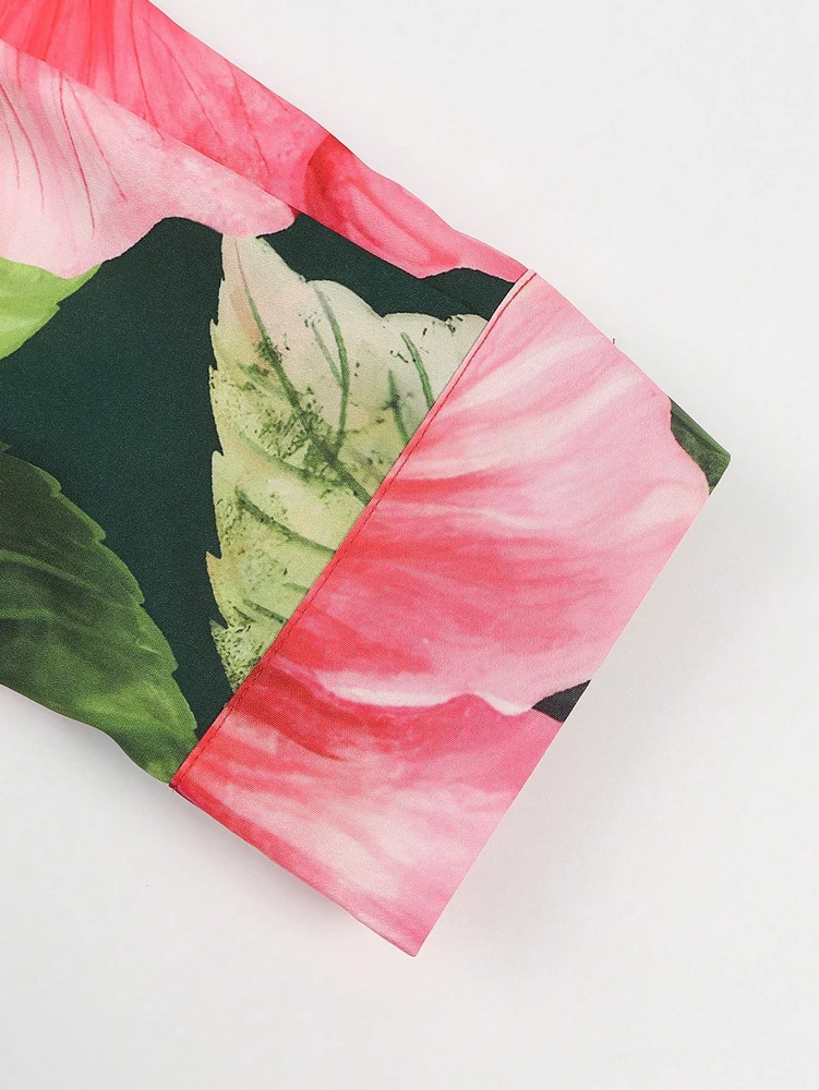 حجم كبير عادية فليب طوق التلبيب الربيع الصيف المرأة الأزهار قميص أعلى زر واحد قميص طوق عادية كل يوم