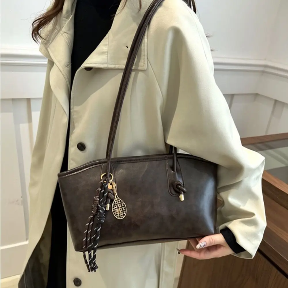 Vintage Style Women Shoulder Bag Large Capacity Tote Handbag PU Leather Bucket Purse Minimalist Casual For Winter
