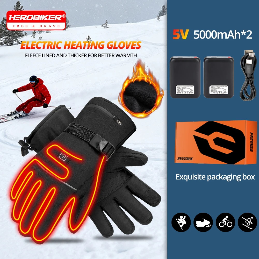 HEROBIKER 冬用サーマル加熱手袋 冬用暖かいスキー スノーボード 狩猟 釣り 防水加熱充電式手袋