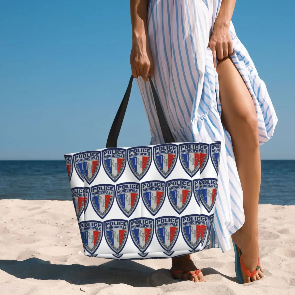 French Municipal Police Insignia Beach Tote Bag Sport Gym Yoga Duffle Large Tote Bag Women Travel Bag Fitness bag