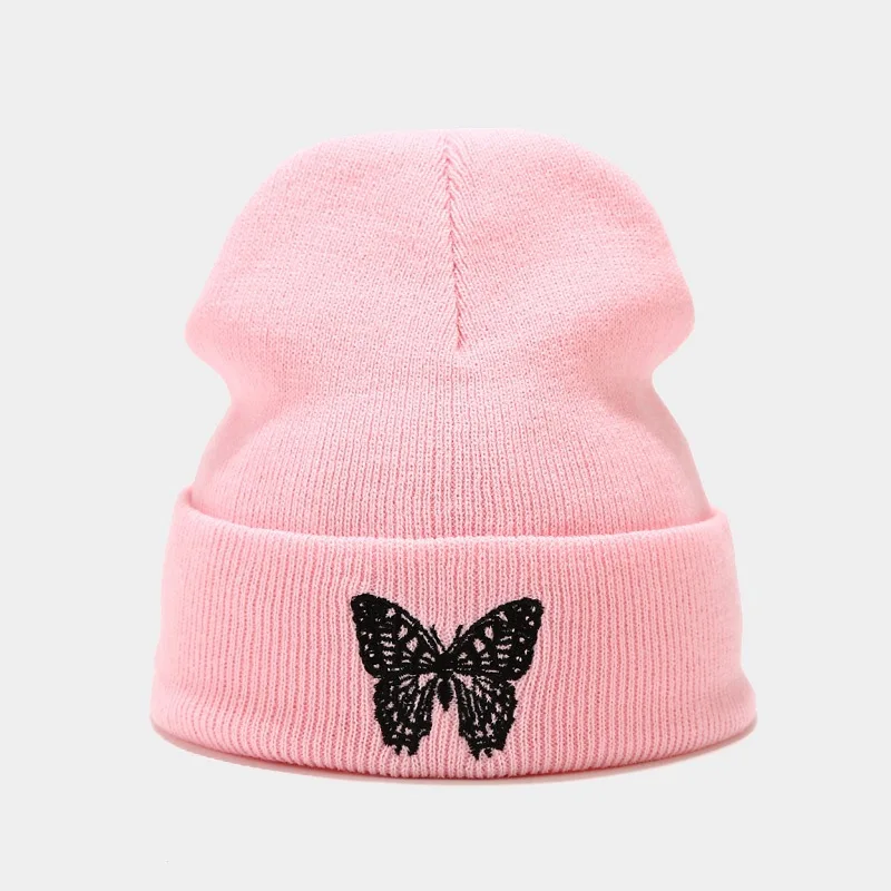 Winter Beanie Daily Hat Cuffed Hat Butterfly Knitted Cap Women's Warm Beanies Ski Bonnets Hats for Women and Men 2022 Wholesale