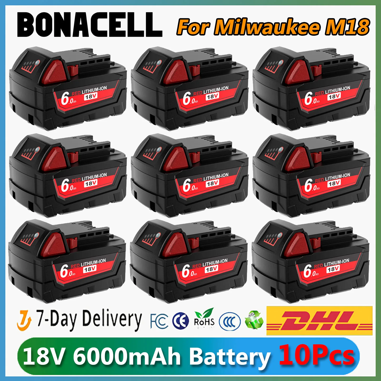 For Milwaukee M18 6000mAh Battery 18V Li-Ion M18B5 48-11-1860 48-11-1850 48-11-1840 48-11-1830 48-11-1820 Replacement Batteries